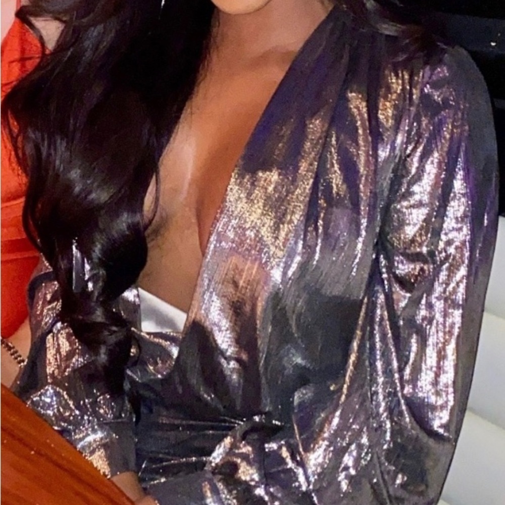 🔥 House of CB Silver Metallic Mini Dress US L - Picture 4 of 11